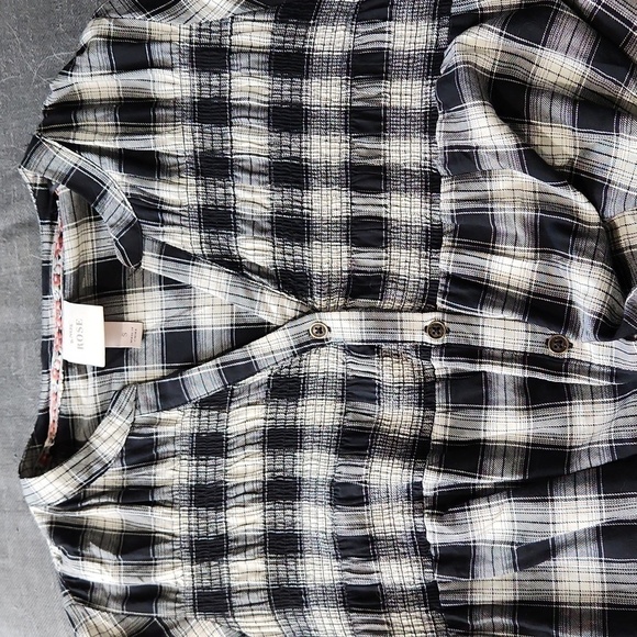 Mini shirt Dress Plaid  Button down Country dress Black Cream Size S-M KNOX ROSE - Picture 6 of 15